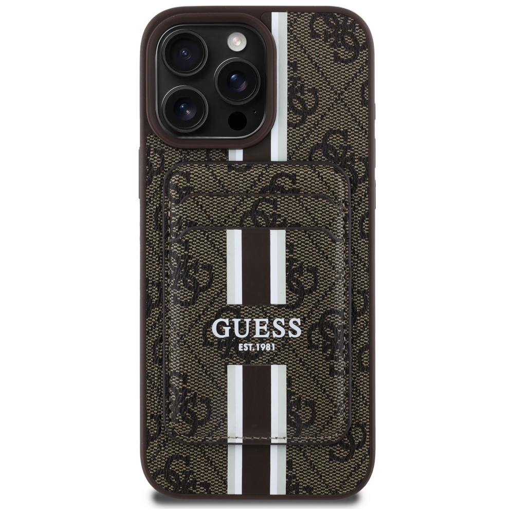 Guess 4G Stripes vāciņš ar MagSafe maku priekš iPhone 16 Pro Max, brūns | Case With Wallet Max Brown (0)