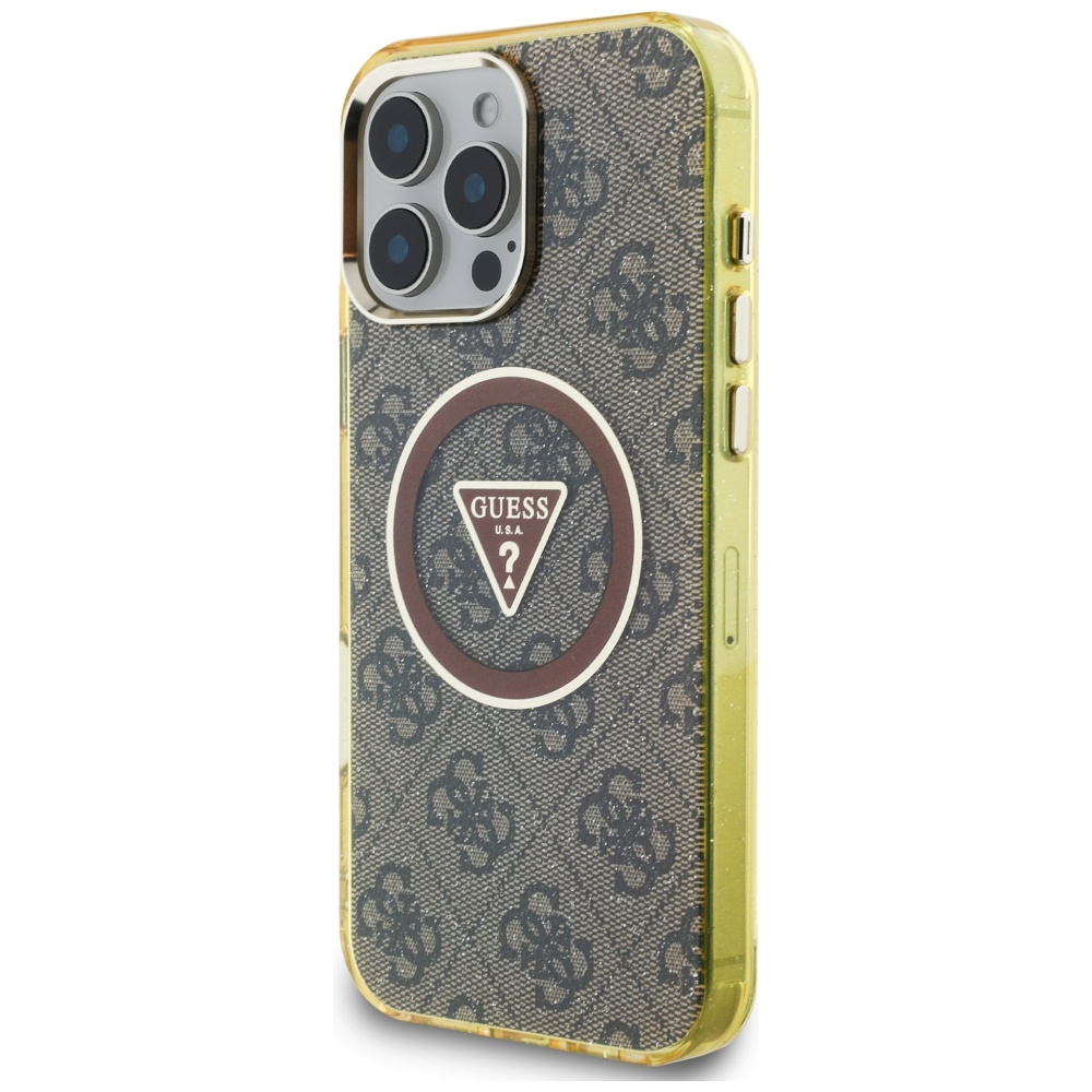 Guess IML Metal Glitter 4G Circle Triangle MagSafe vāciņš iPhone 16 Pro Max - brūns | Phone Case Cover Brown (0)
