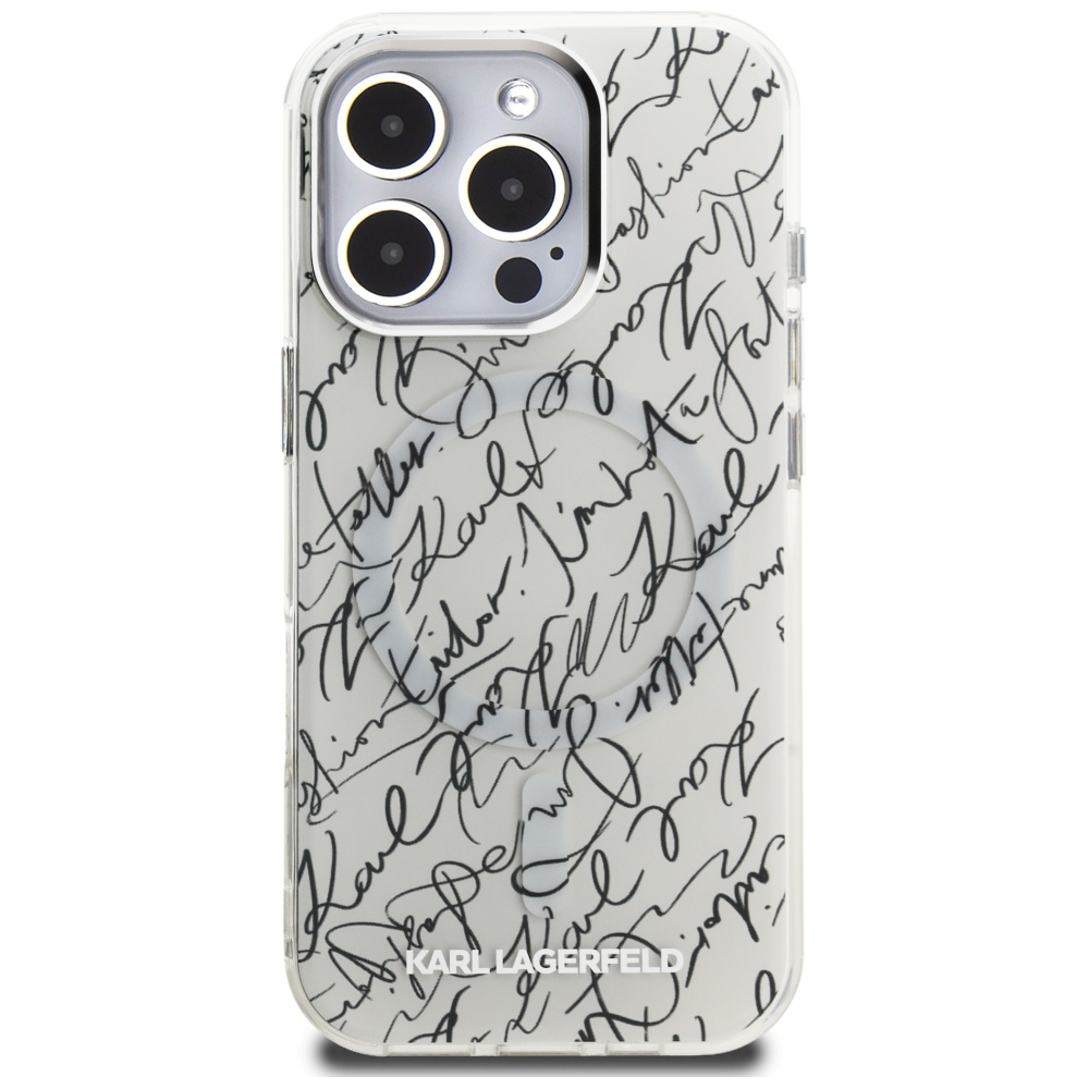 Karl Lagerfeld IML Script Pattern MagSafe vāciņš iPhone 16 Pro Max - Balts | Phone Case Cover White (1)