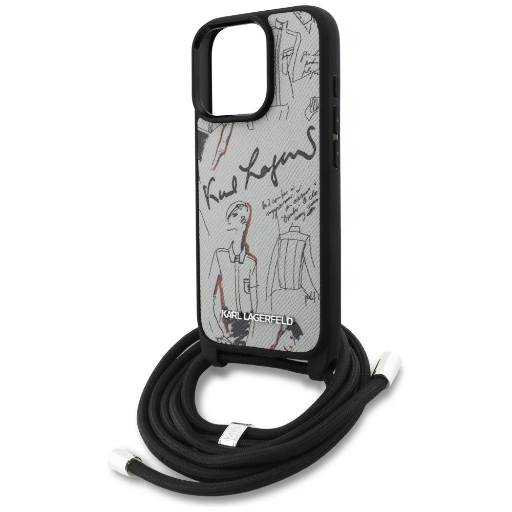 Karl Lagerfeld Crossbody Grained Pattern & Logo vāciņš iPhone 16 Pro Max - Pelēks | Phone Case Cover Gray (3)