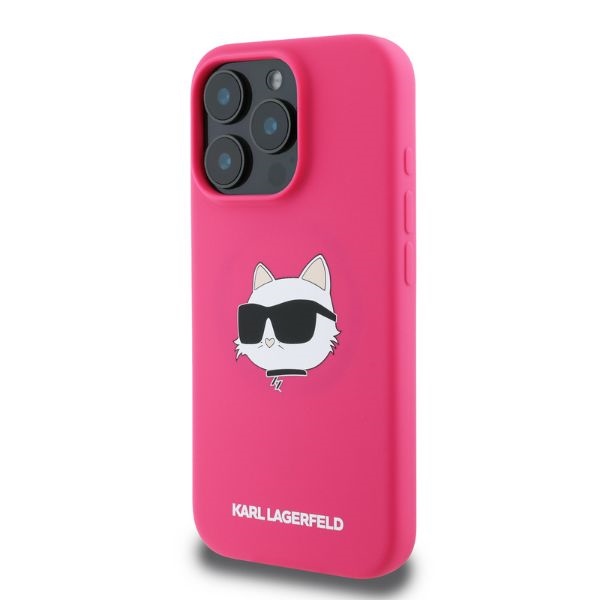 Karl Lagerfeld silikona vāciņš ar Choupette galvas apdruku MagSafe iPhone 16 Pro Max - Fuksija | Phone Case Cover (1)