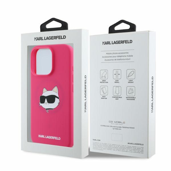Karl Lagerfeld silikona vāciņš ar Choupette galvas apdruku MagSafe iPhone 16 Pro Max - Fuksija | Phone Case Cover (3)