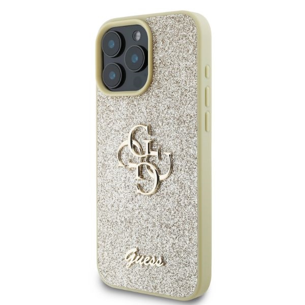 Guess Fixed Glitter Big 4G apvalks iPhone 16 Pro Max tālrunim – zelta krāsā | Phone Case Cover (1)