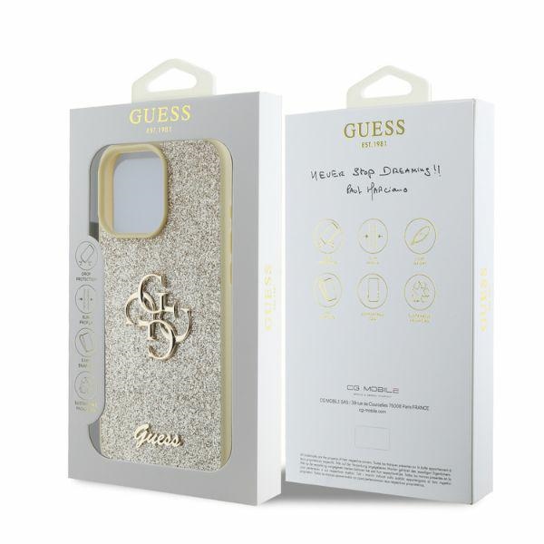 Guess Fixed Glitter Big 4G apvalks iPhone 16 Pro Max tālrunim – zelta krāsā | Phone Case Cover (2)