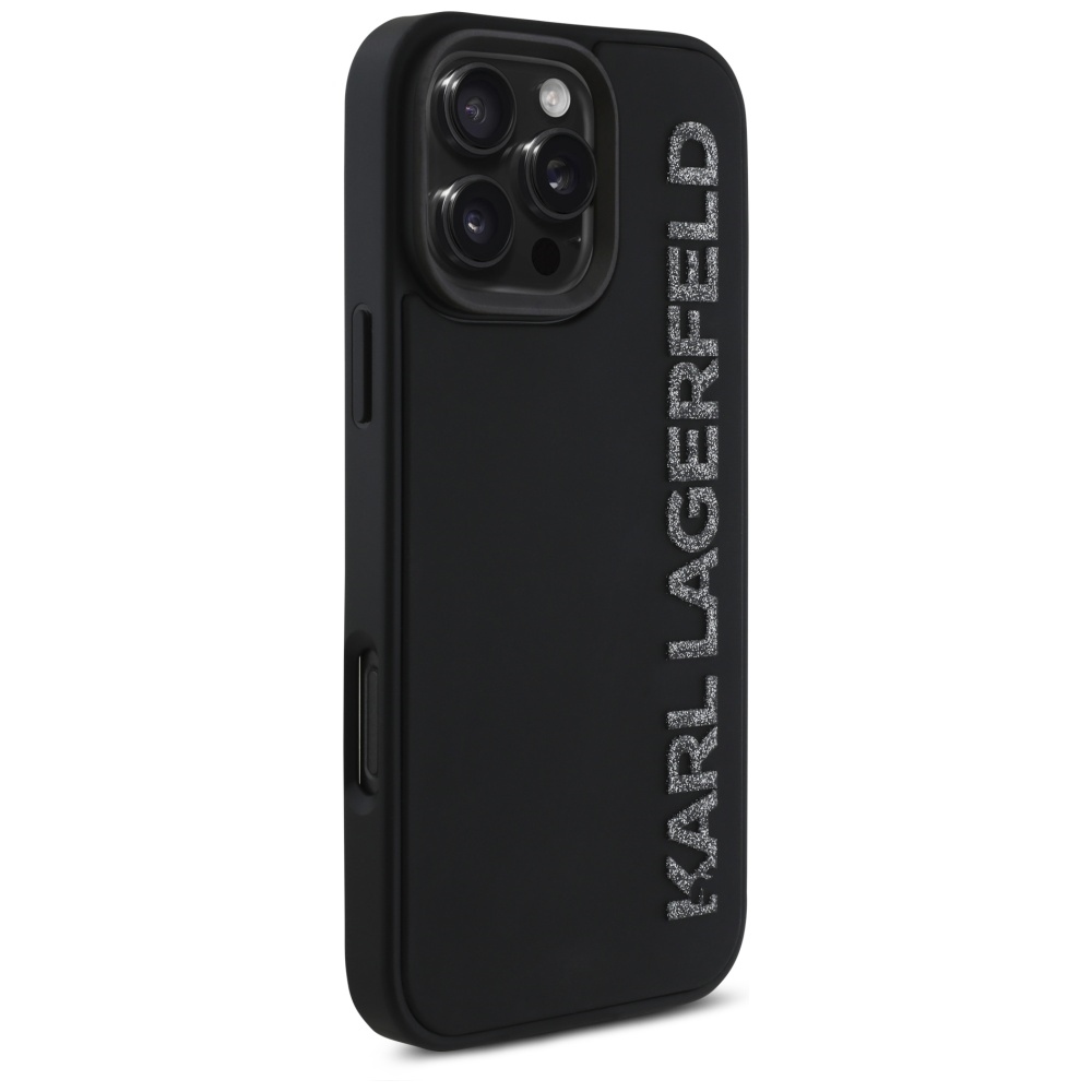 Karl Lagerfeld HC 3D Rubber Elongated Glitter vāciņš iPhone 16 Pro Max tālrunim – melns | Phone Case Cover (2)