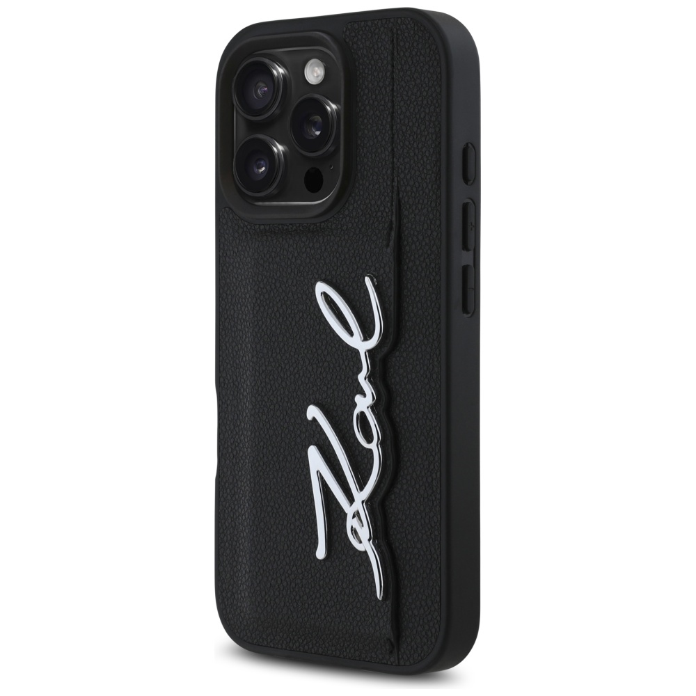 Karl Lagerfeld HC graudainas PU ādas maks ar kartes nodalījumu un metāla logo iPhone 16 Pro Max vāciņš – melns... (0)