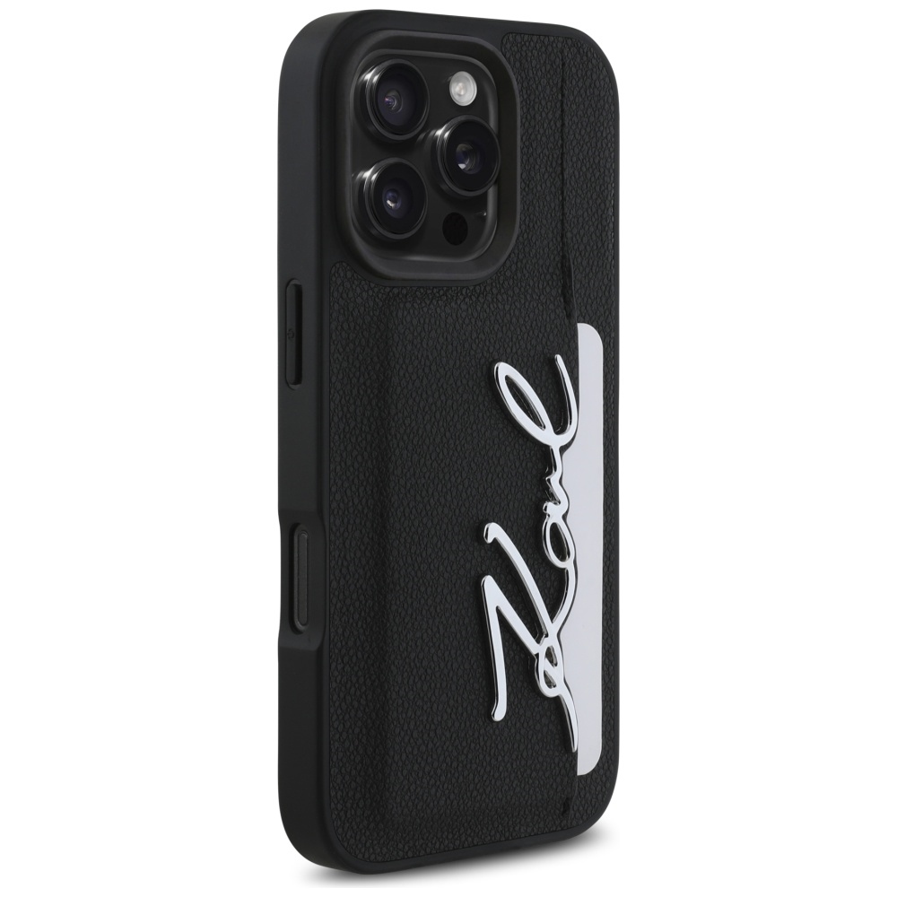 Karl Lagerfeld HC graudainas PU ādas maks ar kartes nodalījumu un metāla logo iPhone 16 Pro Max vāciņš – melns... (2)
