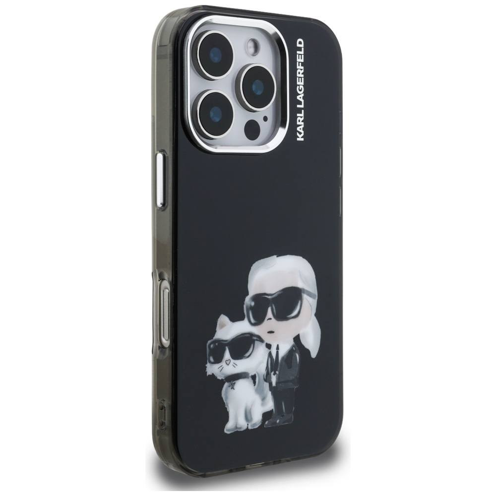 Karl Lagerfeld IML Aquarelle Karl & Choupette & Logo vāciņš iPhone 16 Pro Max tālrunim – melns | Phone Case Cover (2)