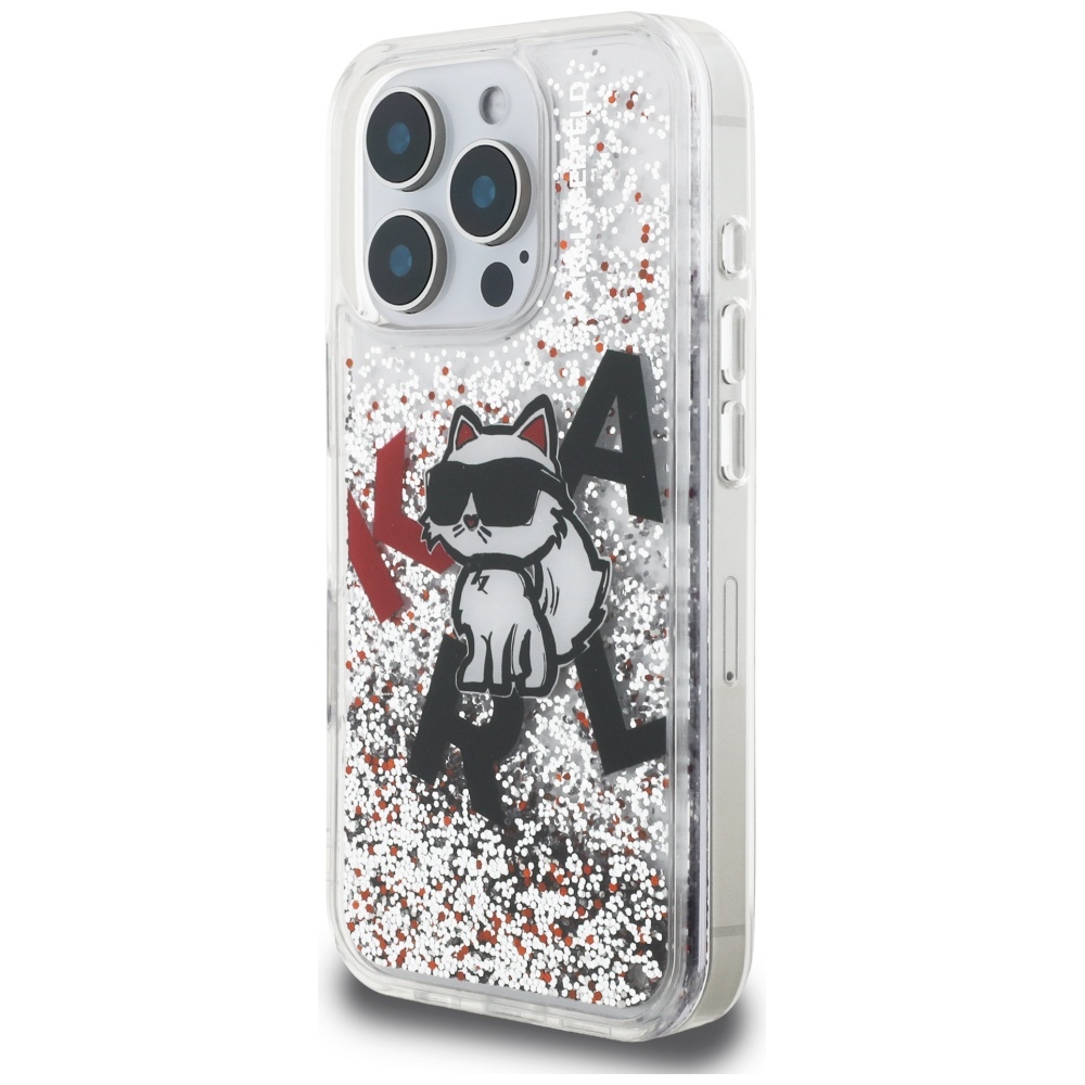 Karl Lagerfeld šķidrā spīguļglittera Choupette logotipa maciņš iPhone 16 Pro Max – caurspīdīgs | Phone Case... (0)