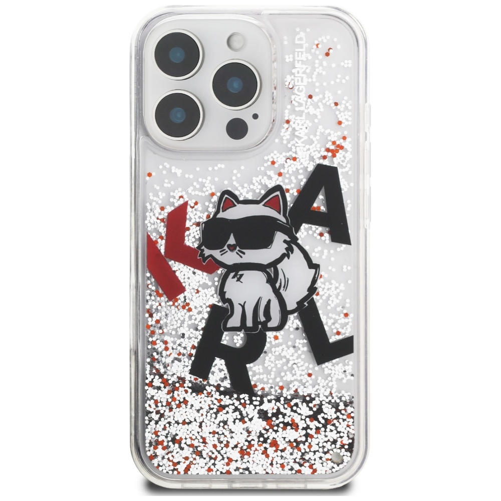 Karl Lagerfeld šķidrā spīguļglittera Choupette logotipa maciņš iPhone 16 Pro Max – caurspīdīgs | Phone Case... (1)