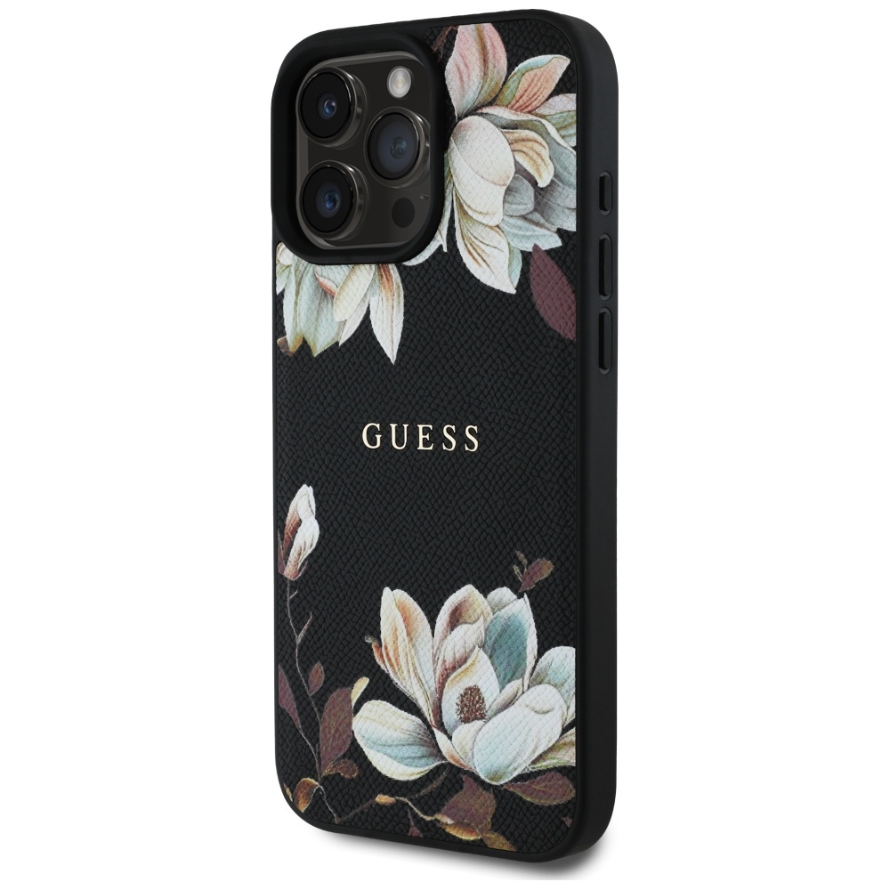 Guess grained drukāts ziedu raksta MagSafe apvalks iPhone 16 Pro Max, melns | Phone Case Cover (0)