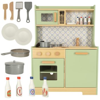 Bērnu Virtuve Rotaļu Koka Virtuves Iekārtas Komplekts ar Piederumiem, 86cm | Kids Toy Wooden Kitchen