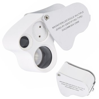 Salokāma juveliera lupa 25x 50x ar LED un UV apgaismojumu, sudraba