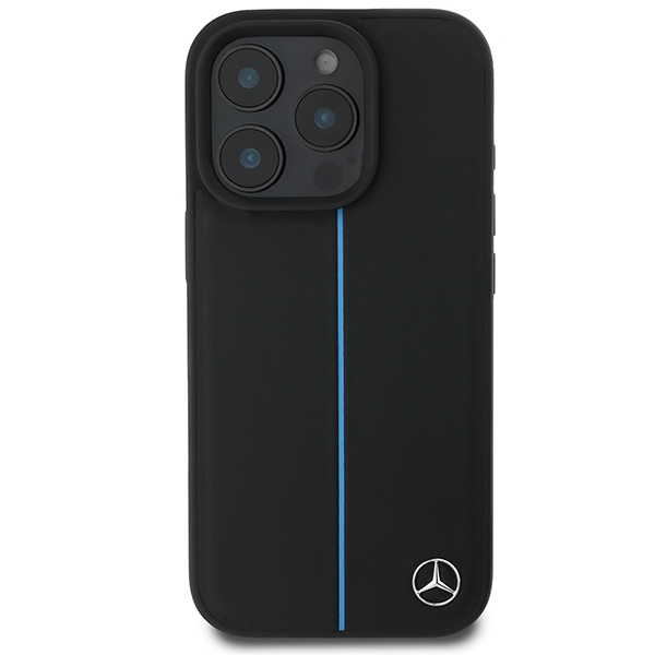 Mercedes MB Blue Line Ādas MagSafe iPhone 16 Pro futrālis - melns | Leather Case Black (1)