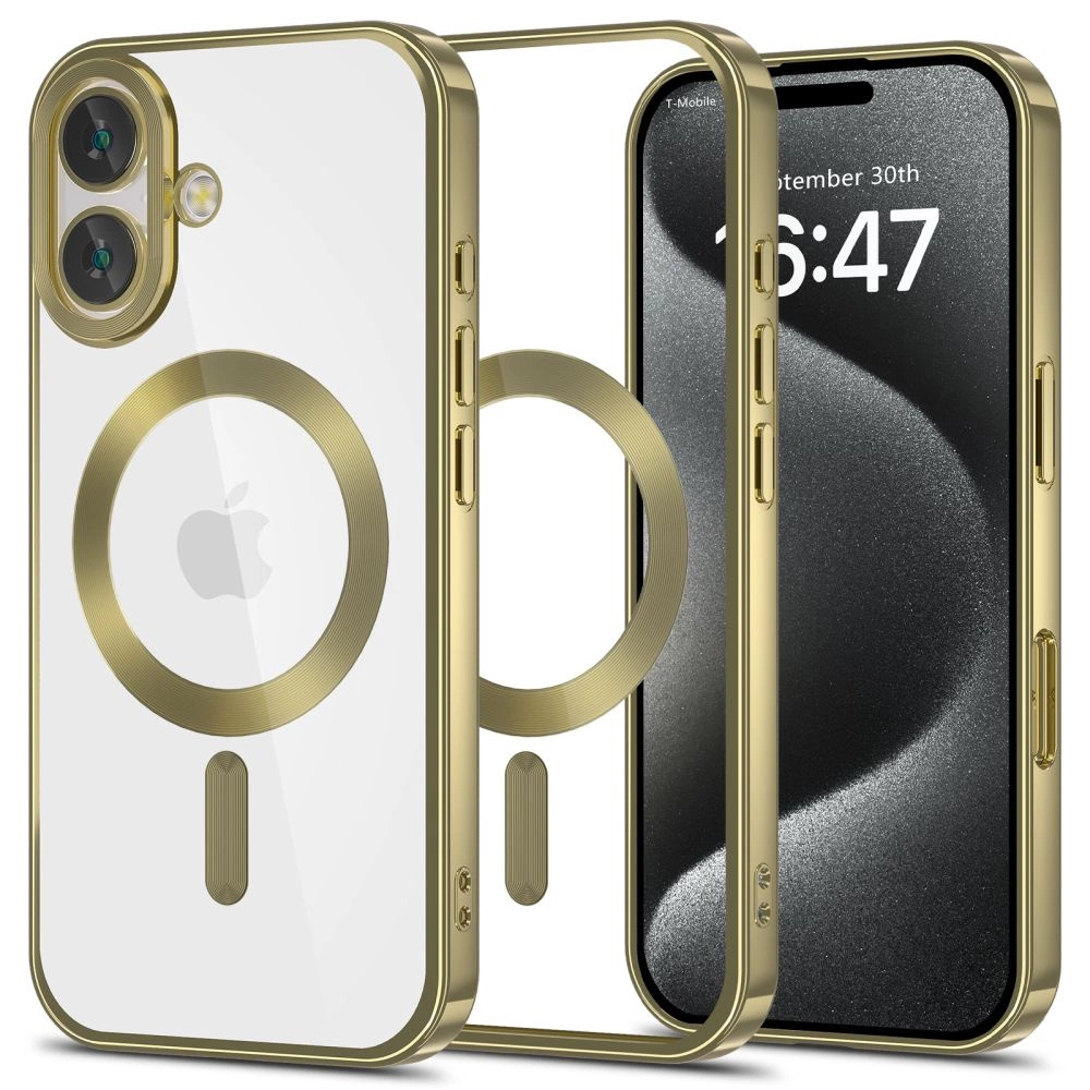 Apple iPhone 16 6.1'' Tech-Protect MagFlex MagSafe Case Cover, Clear with Gold Frame | Telefona Vāciņš Maciņš...