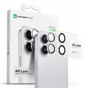 AmazingThing kameras stikls iPhone 17 ar sudraba alumīnija rāmi | Lens Glass With Silver Aluminum Frame