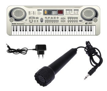 Bērnu klavieres tastatūra sintezators ar mikrofonu, 61 taustiņš, pelēks | Children's Piano Synthesizer with Microphone
