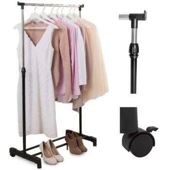 Regulējamais teleskopiskais drēbju pakaramais statīvs ar riteņiem | Adjustable Clothes Rack Hanger on Wheels
