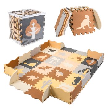 Bērnu Spēļu Grīdas Daudzkrāsainas Puzle Paklājs Putu Paklājiņš Dinozauri - 36 gab, 30x30cm | Kids Foam Floor Puzzle Mat Animals