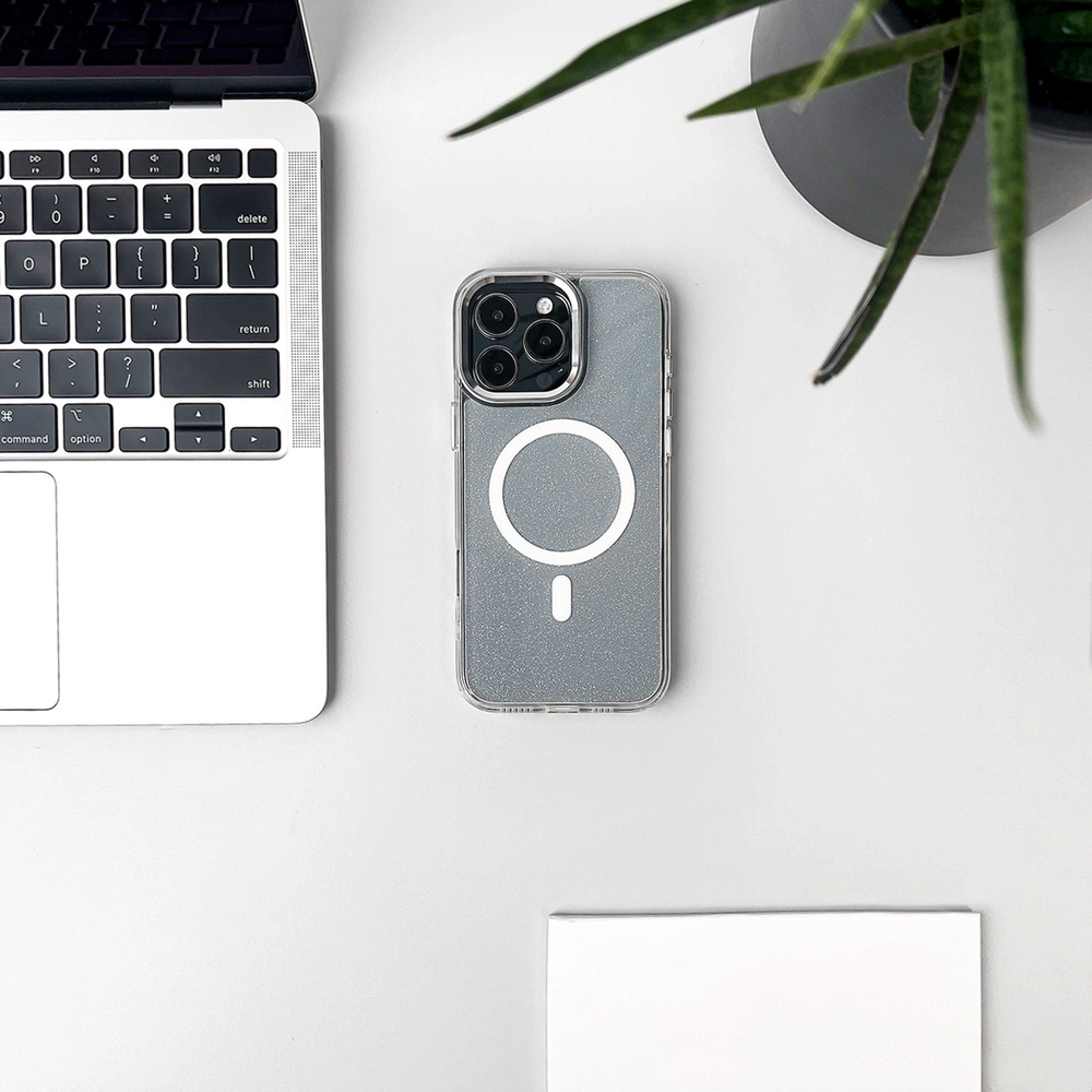 Glitter Case MagSafe saderīgs iPhone 17 - daļēji caurspīdīgs | Compatible Semi-Transparent (2)