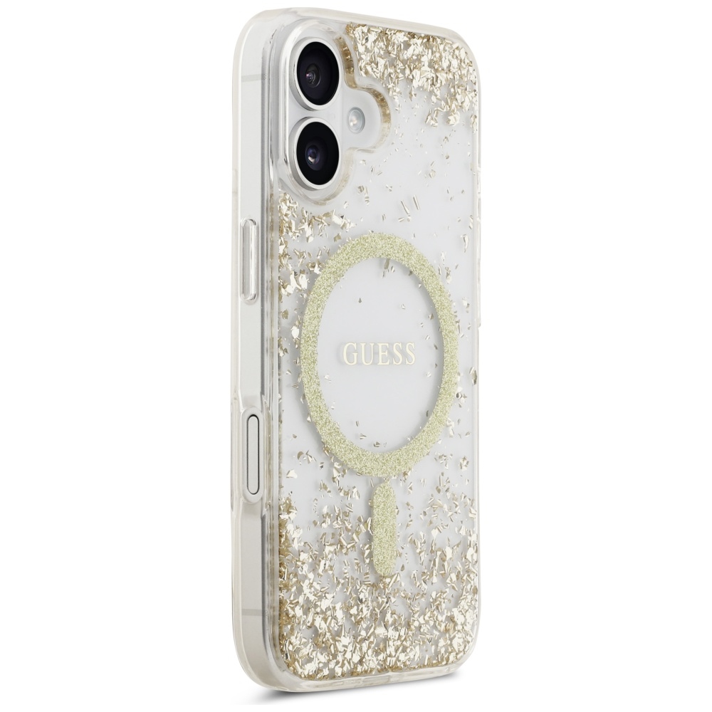 Guess Resin Bottom Glitter MagSafe vāciņš iPhone 17 - zelta krāsā | Phone Case Cover Gold (2)