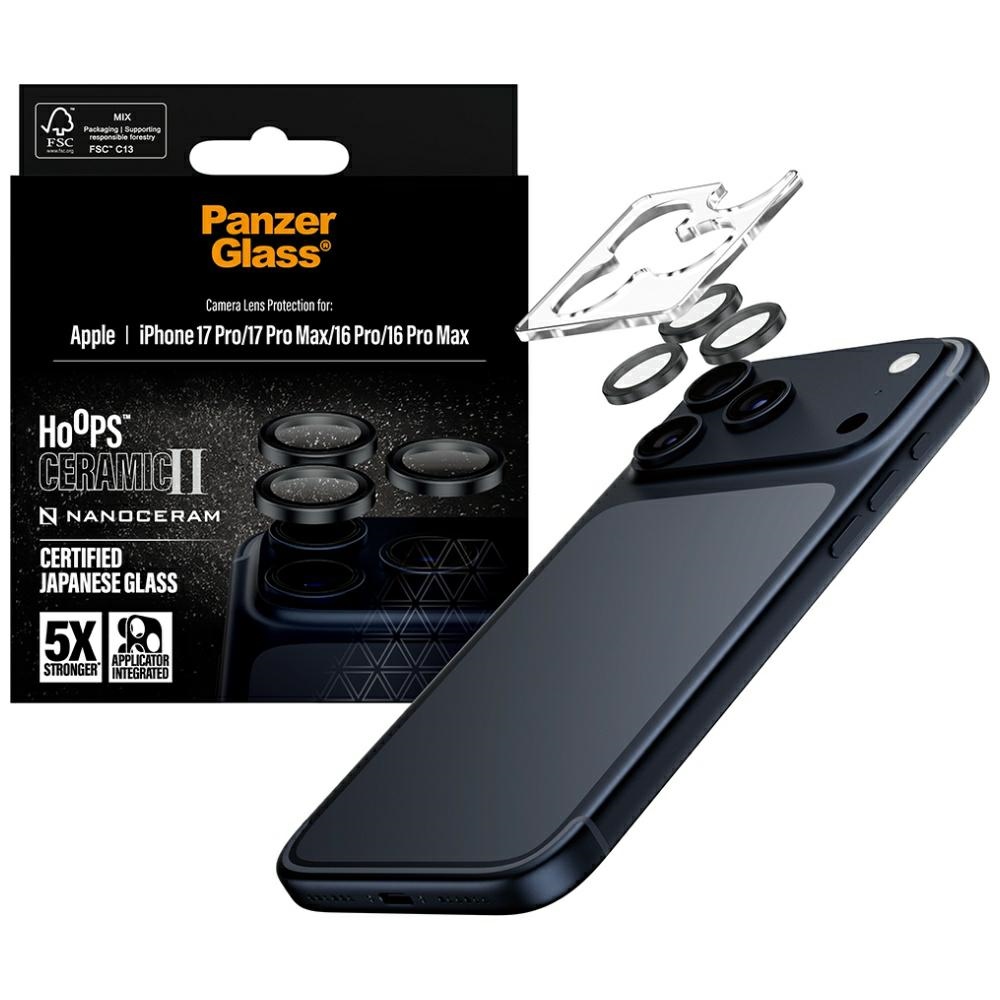 PanzerGlass Hoops Ceramic II kameras lēcas stikls iPhone 17 Pro / 17 Pro Max / 16 Pro / 16 Pro Max – melns | Camera... (2)
