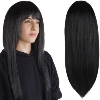Melna gara parūka sievietēm P14833 | Black Long Wig for Women