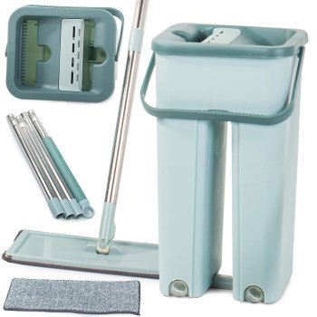 Plakans Mops ar Divu Kameru Spaini | Double Chamber Flat Mop Bucket Set