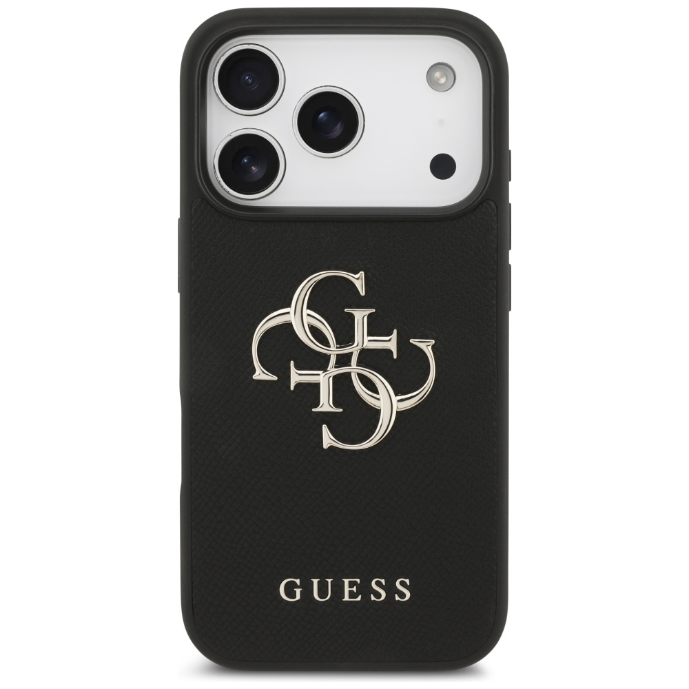 Guess Grained Big 4G & Classic Logo vāciņš iPhone 17 Pro - melns | Phone Case Cover Black (1)