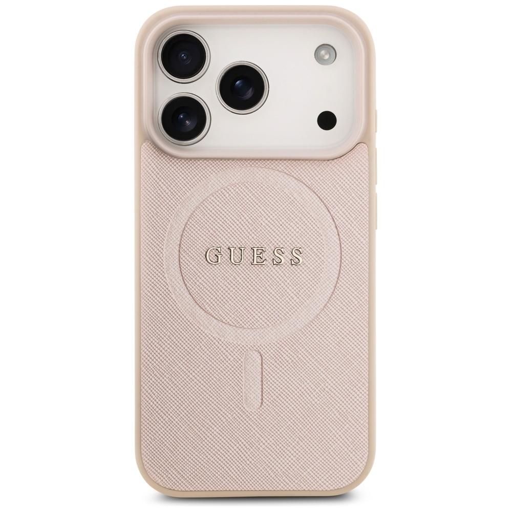Guess Saffiano Classic Logo MagSafe vāciņš iPhone 17 Pro - Rozā | Phone Case Cover Pink (1)