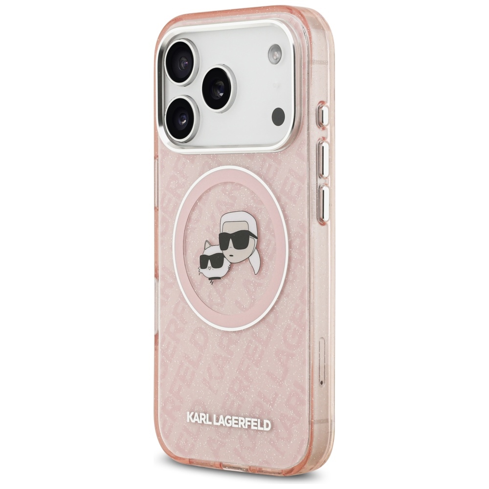 Karl Lagerfeld IML Glitter Karl & Choupette Heads Logo maciņš ar MagSafe iPhone 17 Pro — rozā | Phone Case Cover (0)