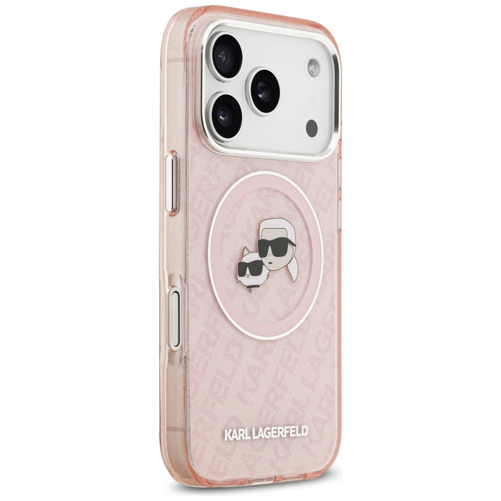 Karl Lagerfeld IML Glitter Karl & Choupette Heads Logo maciņš ar MagSafe iPhone 17 Pro — rozā | Phone Case Cover (2)