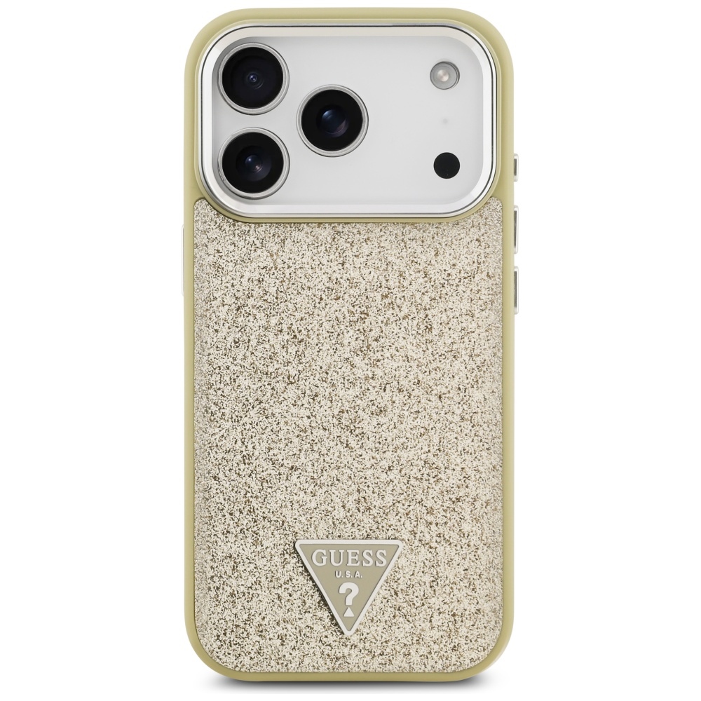 Guess Glitter Trīsstūra Logotipa MagSafe Maciņš iPhone 17 Pro – Zelts | Phone Case Cover (1)