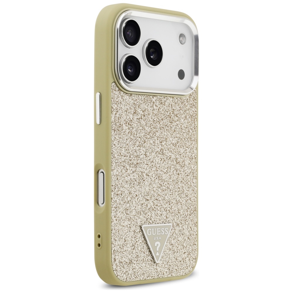 Guess Glitter Trīsstūra Logotipa MagSafe Maciņš iPhone 17 Pro – Zelts | Phone Case Cover (2)