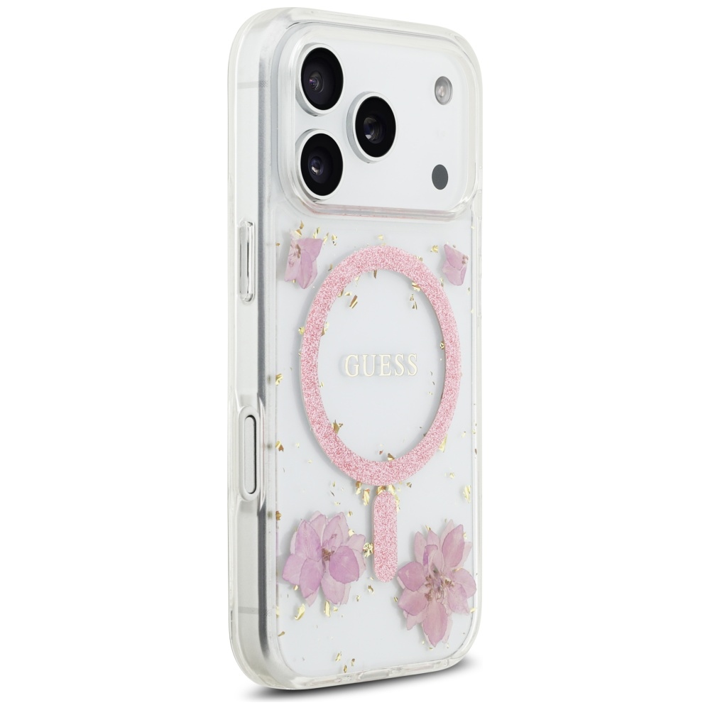 Guess Resin Flowers Glitter MagSafe MagCase iPhone 17 Pro telefonam – rozā | Phone Case Cover (2)