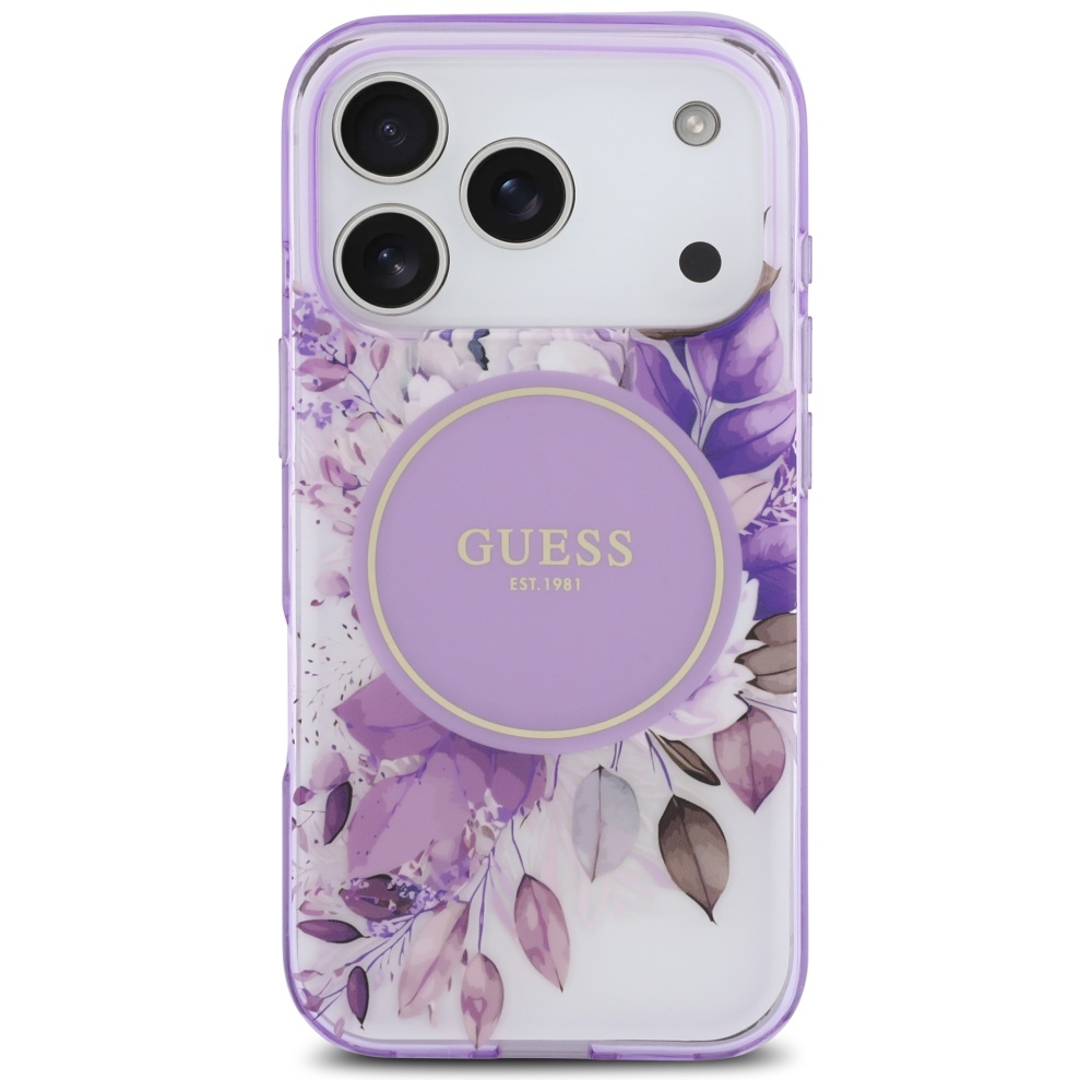 Guess IML Flower & Tonal Circle MagSafe vāciņš iPhone 17 Pro – violets | Phone Case Cover (1)