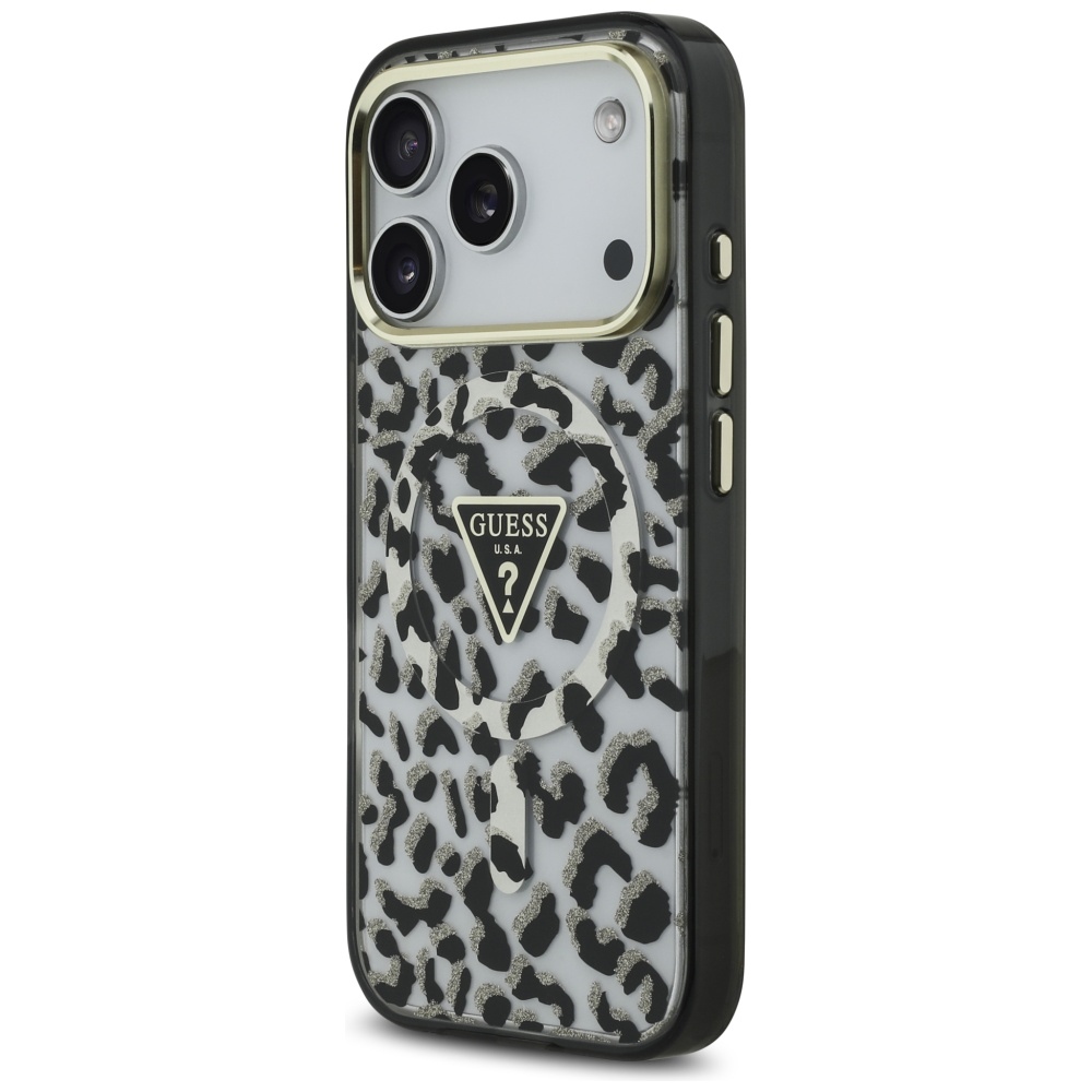 Guess Leopard Glitter MagSafe MagCase iPhone 17 Pro telefonam – melns ar leopardu mirdzumu | Phone Case Cover (0)