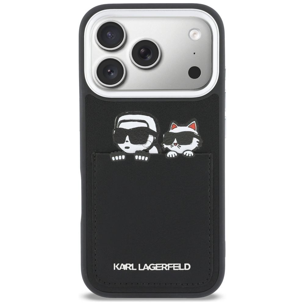 Karl Lagerfeld Karl & Choupette drukas un kabatas maciņš iPhone 17 Pro – melns | Phone Case Cover (1)