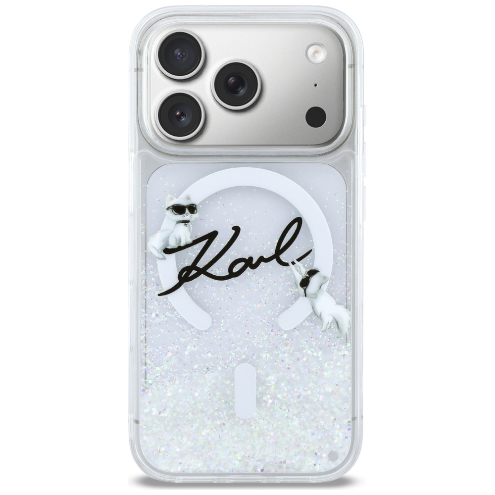 Karl Lagerfeld šķidrās gliteru Karl Script Logo MagSafe vāciņš iPhone 17 Pro – caurspīdīgs | Phone Case Cover (1)