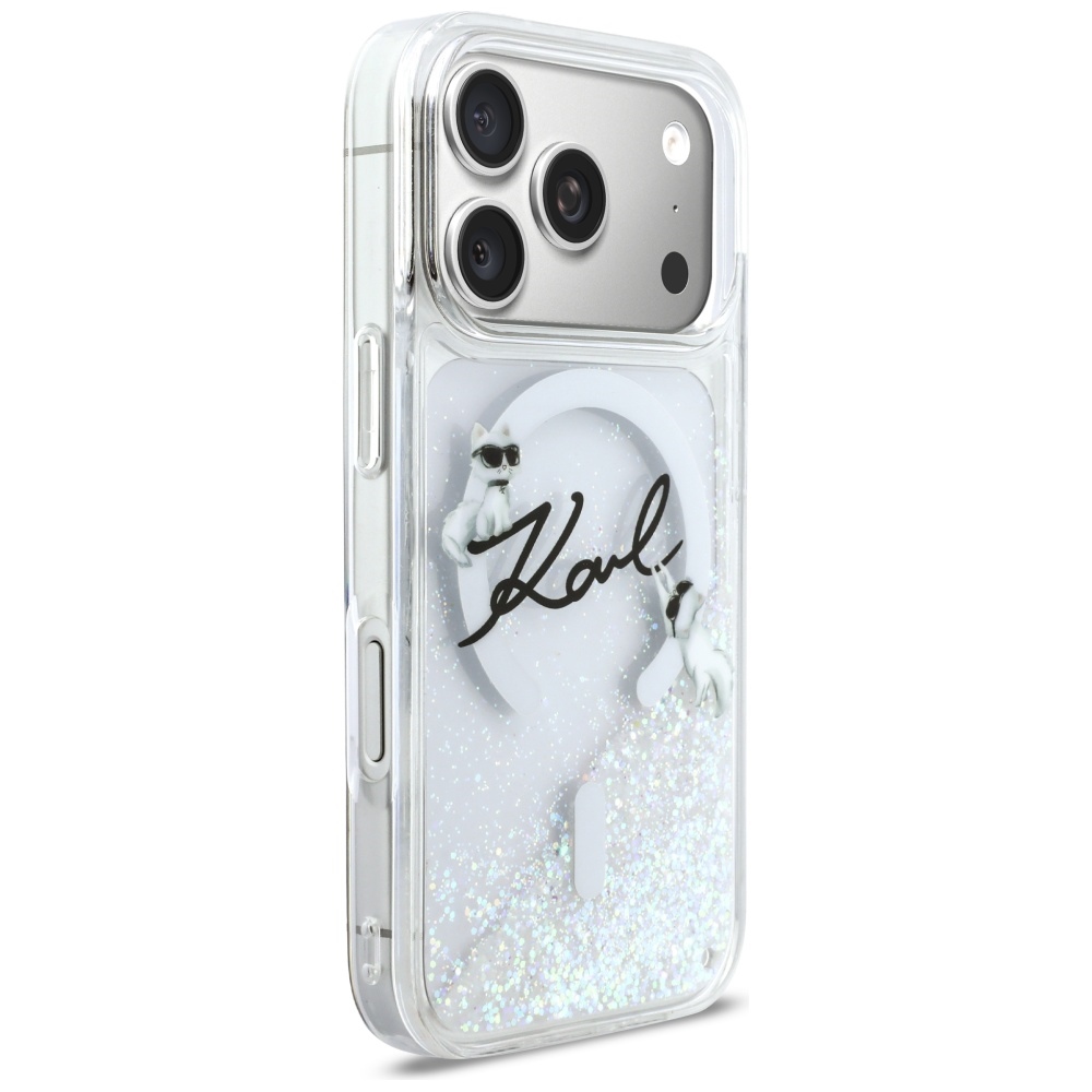 Karl Lagerfeld šķidrās gliteru Karl Script Logo MagSafe vāciņš iPhone 17 Pro – caurspīdīgs | Phone Case Cover (2)