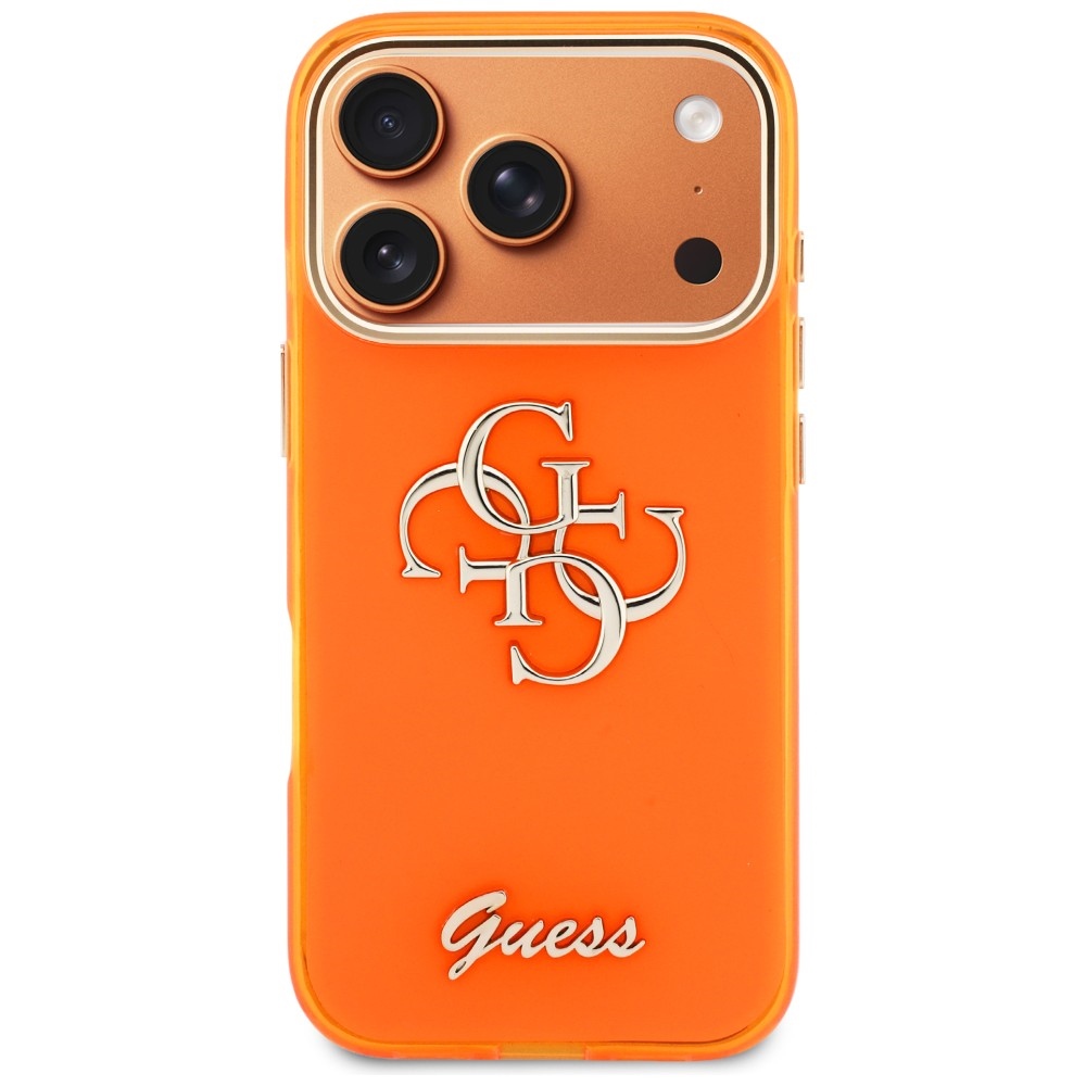 Guess IML 4G Script metāla maciņš iPhone 17 Pro – oranžs | Phone Case Cover (1)