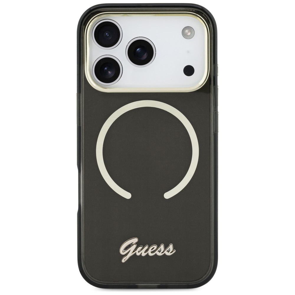 Guess IML Script Metal MagSafe Maciņš iPhone 17 Pro telefonam – Melns | Phone Case Cover (1)