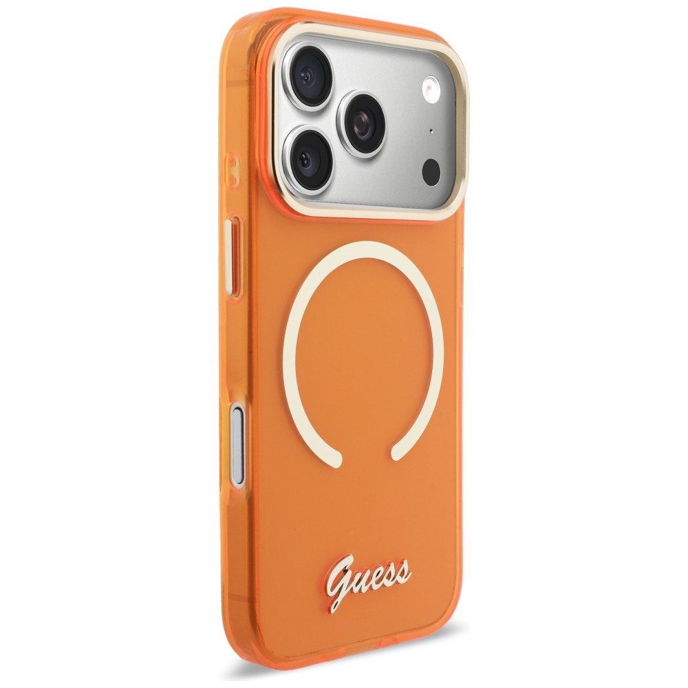 Guess IML Script Metal MagSafe Maciņš iPhone 17 Pro telefonam – oranžs | Phone Case Cover (2)