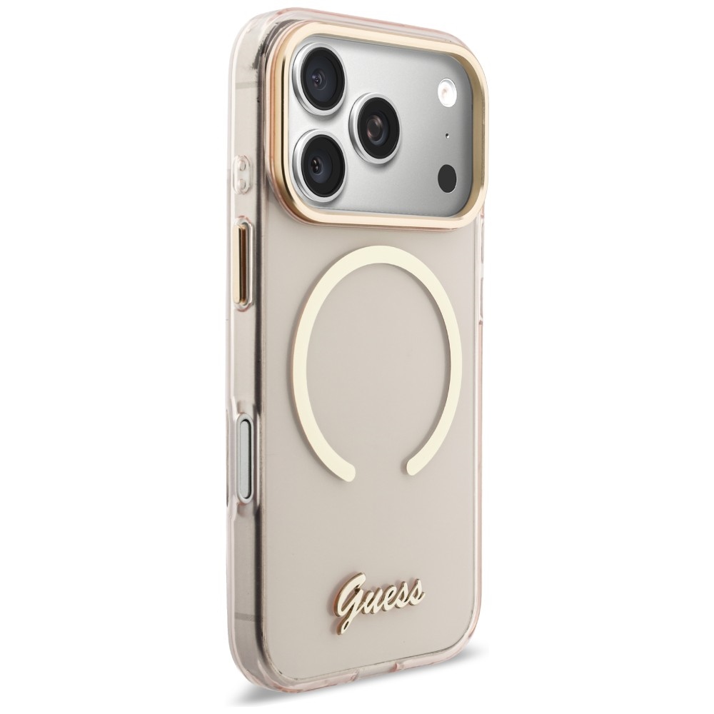 Guess IML Script Metal MagSafe Magnetētā aizsargmaciņš iPhone 17 Pro – rozā | Phone Case Cover (2)