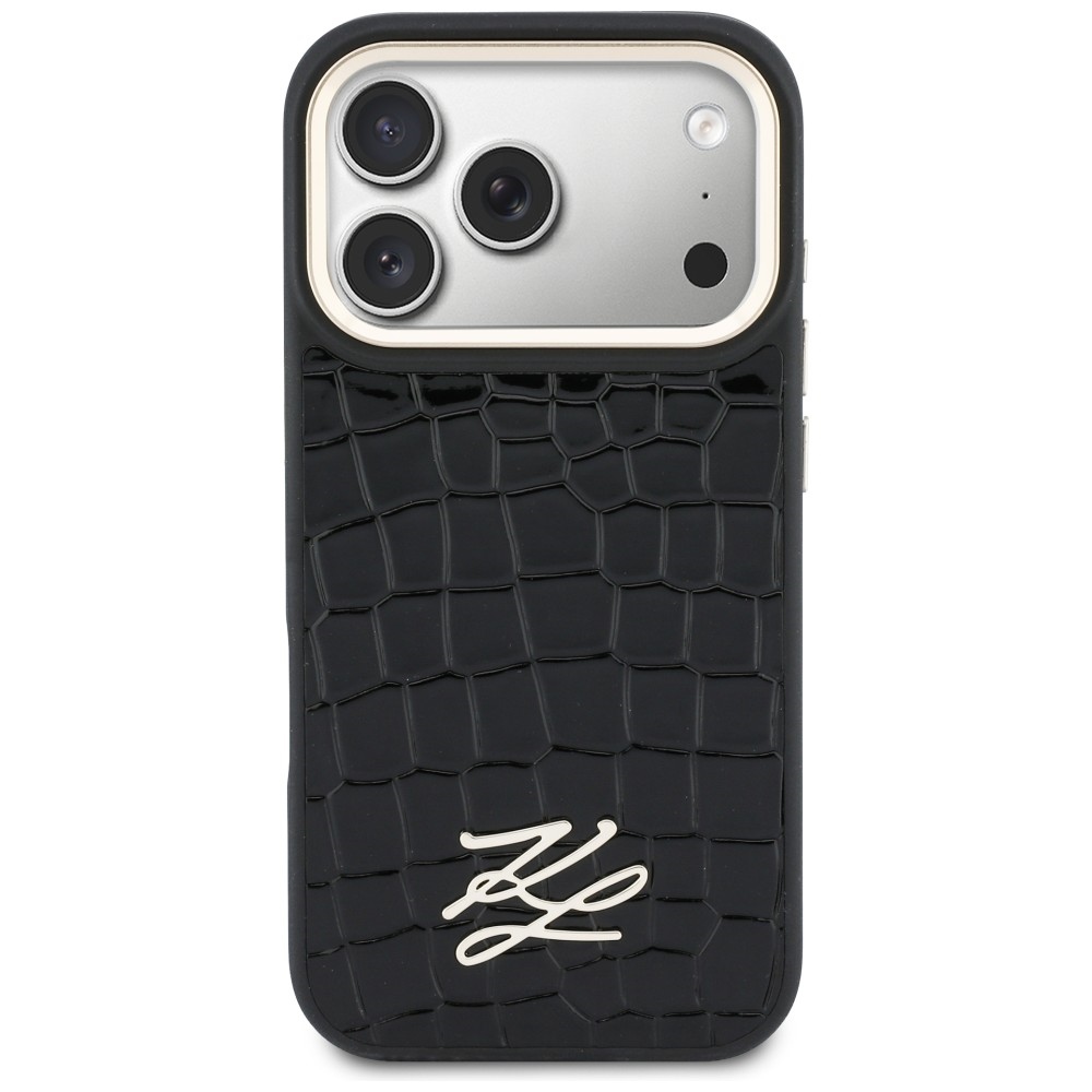 Karl Lagerfeld Croco KL Script Logo MagSafe Maciņš ar MagSafe priekš iPhone 17 Pro – Melns | Phone Case Cover (1)