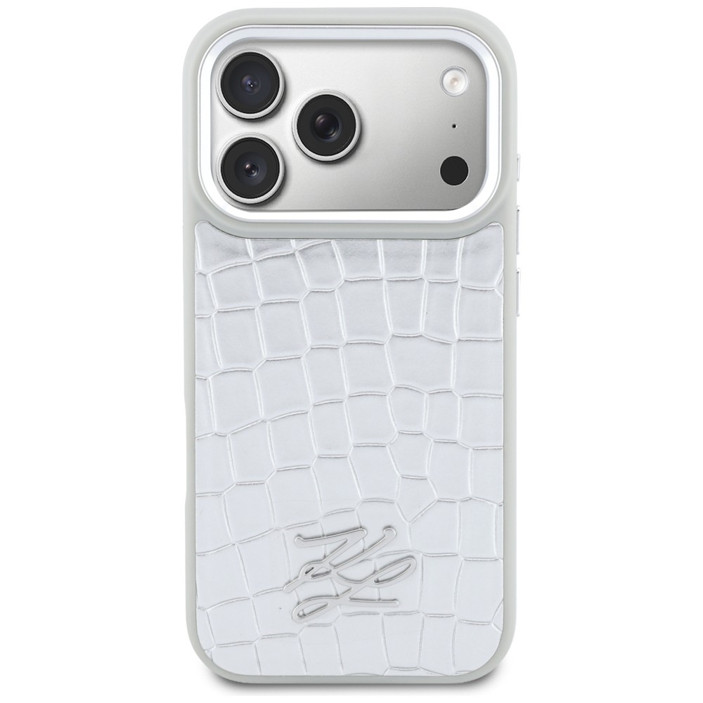 Karl Lagerfeld Croco KL Script Logo MagSafe vāciņš ar MagSafe iPhone 17 Pro tālrunim – sudraba krāsā | Phone... (1)