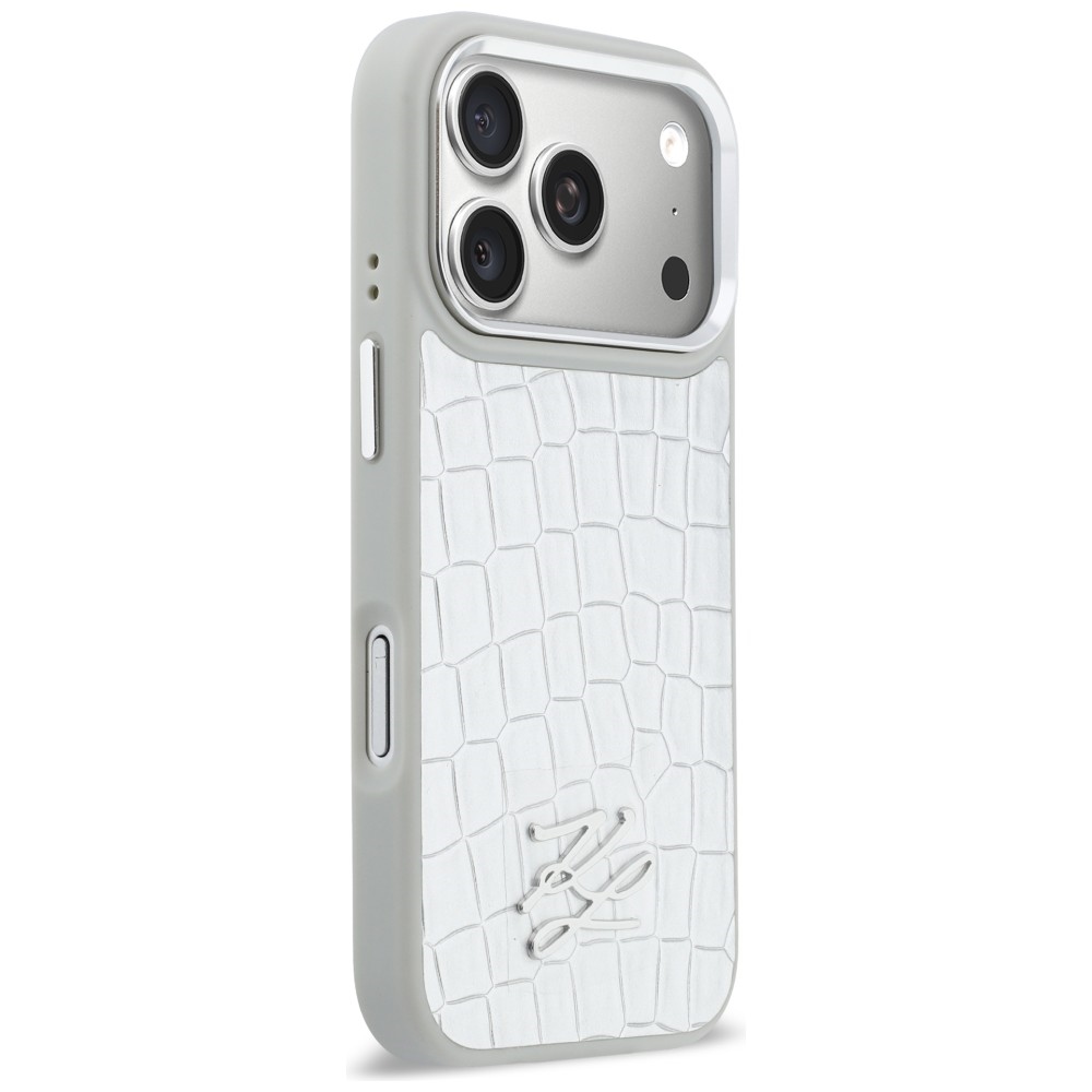 Karl Lagerfeld Croco KL Script Logo MagSafe vāciņš ar MagSafe iPhone 17 Pro tālrunim – sudraba krāsā | Phone... (2)