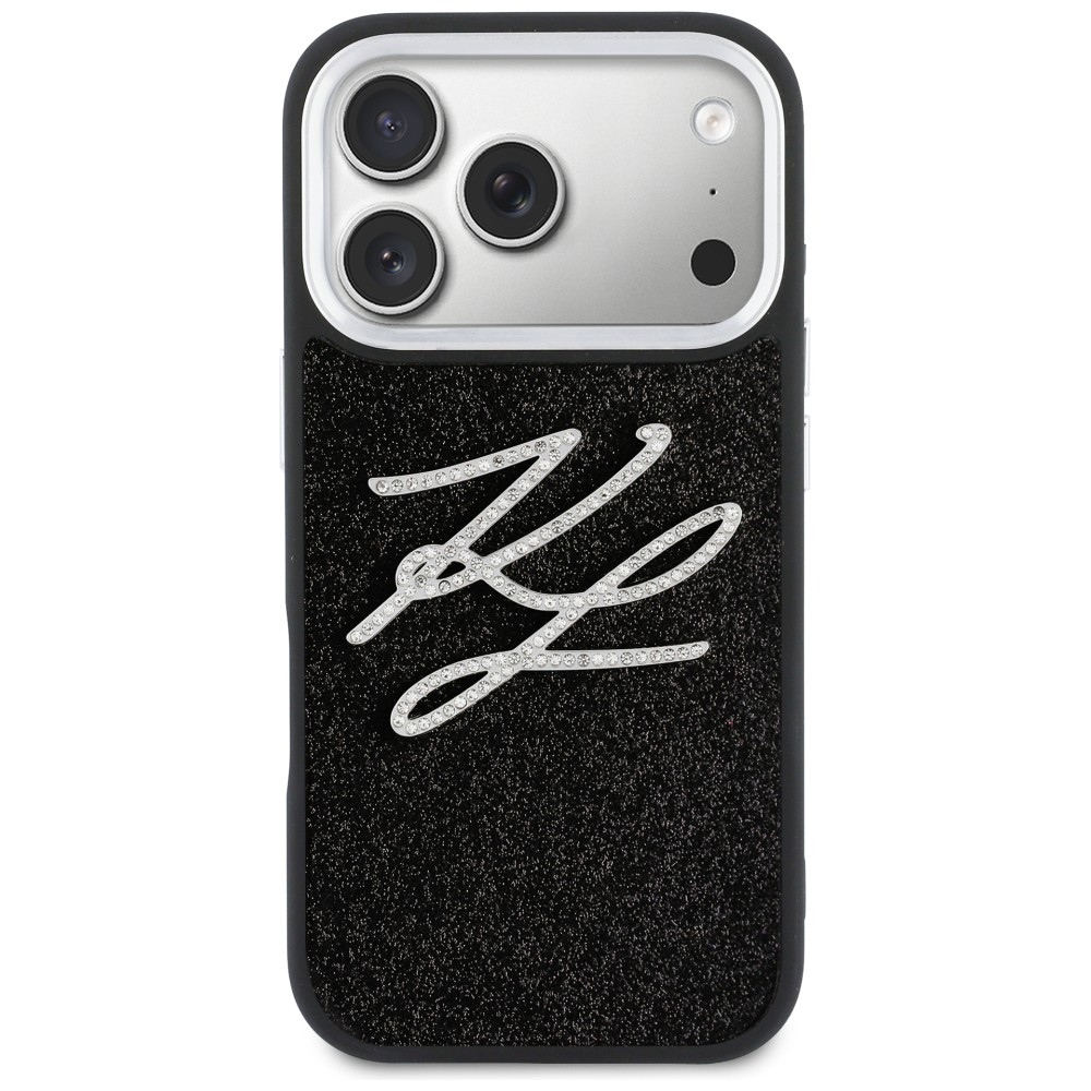 Karl Lagerfeld IML Glitter KL Diamond Logo vāciņš iPhone 17 Pro telefonam – melns | Phone Case Cover (1)