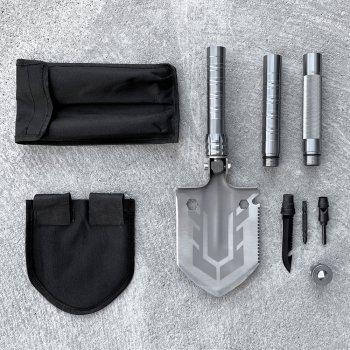 Multifunkcionāla Saliekama Izdzīvošanas Sapiera Lāpsta Nazis Skruvgriezis 16in1 | Multifunctional Folding Sapper Shovel 16in1 Survival Knife Screwdriver Glass Breaker
