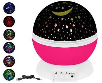 Rotējoša Bērnu Nakts Lampa Gaismeklis Zvaigžņu Debesu Projektors uz Baterijām, Rozā | Rotating Kids Bedside Lamp Star Sky Projector Night Magic Light